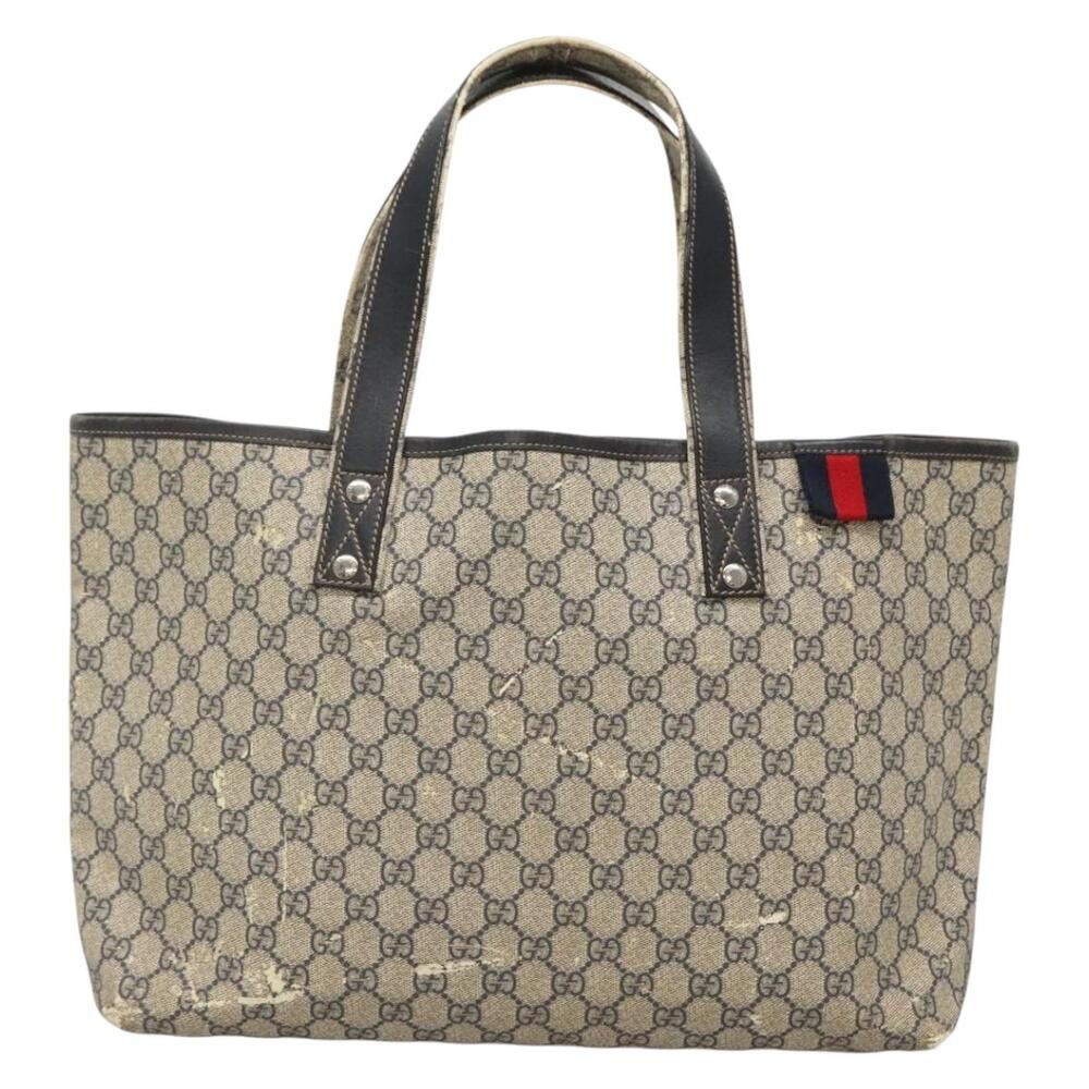 GUCCI GG Supreme Sherry Line Tote Bag Pvc Navy Silver - Picture 2 of 16